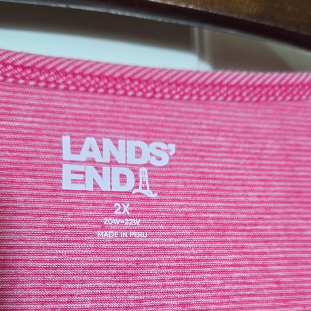 Lands' End Two-Tone Pink Scoop Neck Short Sleeve Tee with Side Ruching Sz 2X - Picture 2 of 8
